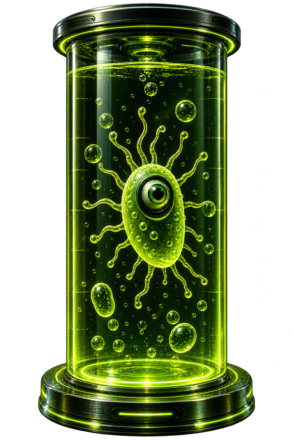 Glowing plankton inside a laboratory specimen tube